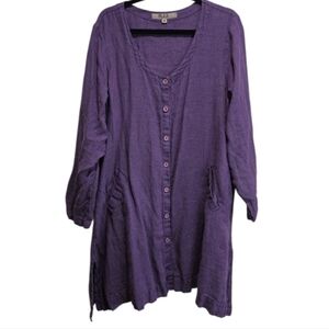 FLAX Medium Purple Button Front Lightweight Linen Jacket Top Dress Lagenlook